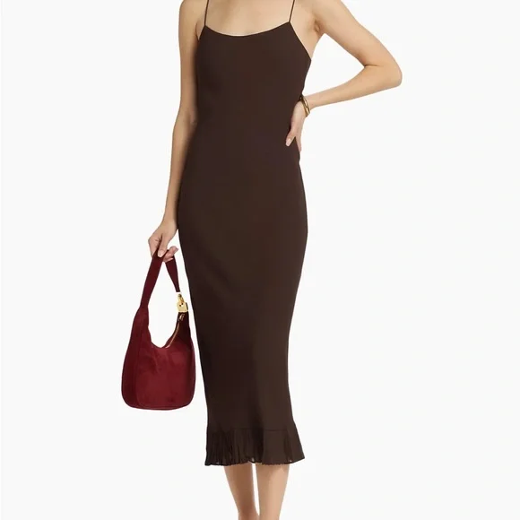 Reformation Suki Pleated Hem Midi Dress brown